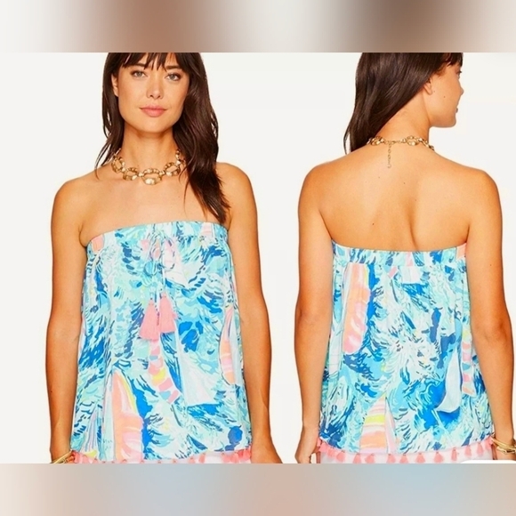 LILLY PULITZER PALMA HAY BAY BAY SAILBOAT TASSEL Tube Top Women's Size Medium - Picture 1 of 8